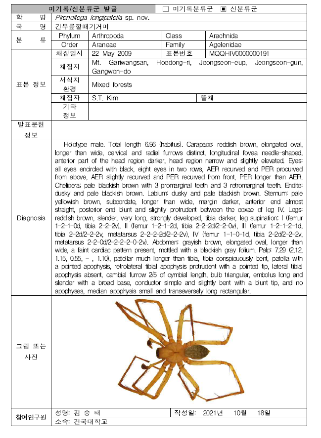 (계속). 미탐사 서식지(지중구간)를 통해 발굴된 자생동물 발굴표