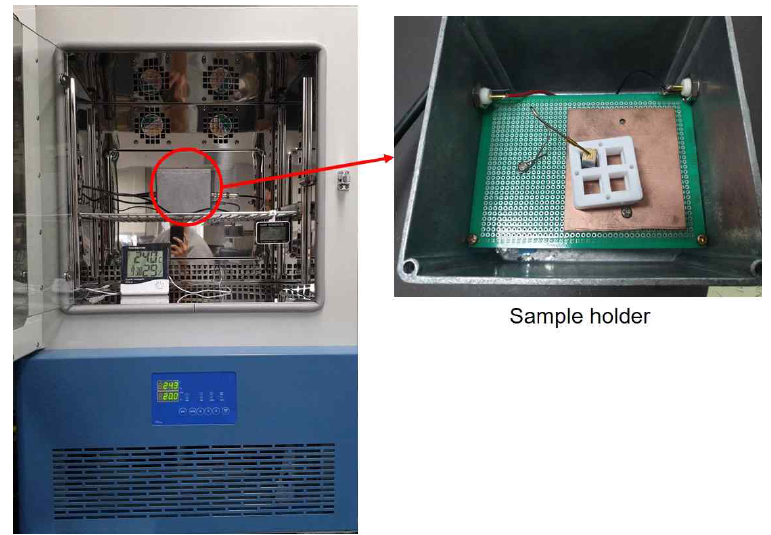 누설전류 측정을 위한 실험 설정과 사용된 sample holder