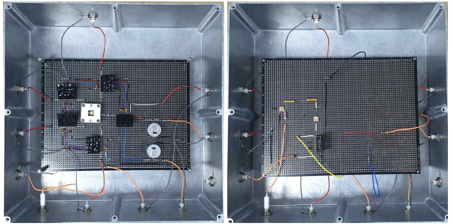제작된 6채널 전치증폭기의 양극 보드(좌)와 음극 보드(우)