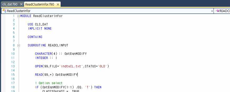 새롭게 추가된 모듈 – ReadClusterInfor.f90