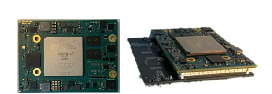 Intel 사에서 개발된 Arria 10 SX 270 SoC FPGA(좌) 및 ADC 보드에 결합된 SoC FPGA(우)