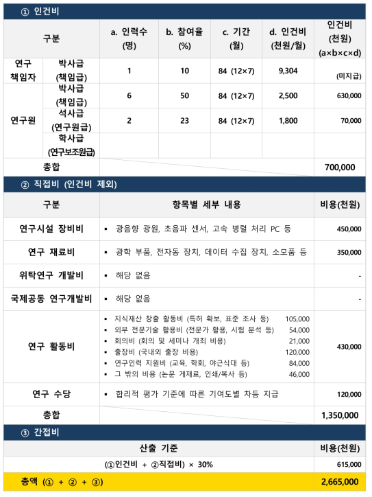 당뇨병 광음향 영상 시스템 개발 및 안전성 평가 예산산출 내용