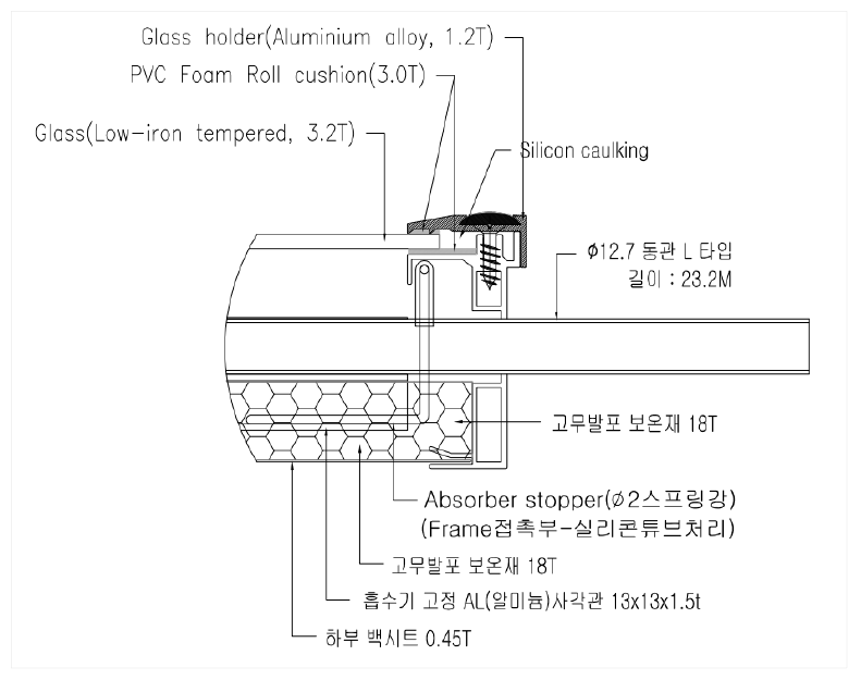 1차 지붕설치형 BIPVT 내부 상세도