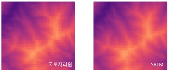 국토지리원 수치표고모델과 SRTM 수치표고모델의 비교