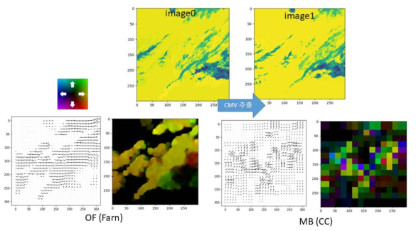 Optical Flow 방법과 Block Matching 방법의 추출 CMV 비교