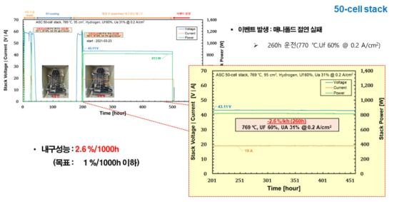 kW급 50-cell stack의 장기내구성