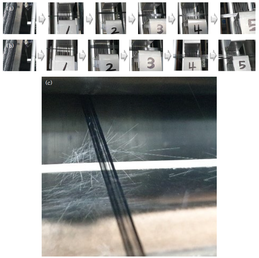 A-연구기관의 Single Tow Fiber Spreading System을 이용한 Tyranno SA급 섬유의 스프레딩 예비실험 결과