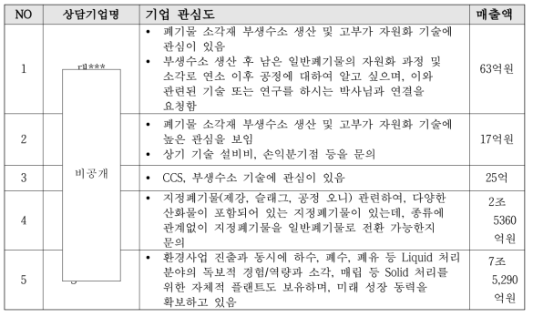 폐기물 소각재 부생수소 생산 및 고부가 자원화 기술 상담 내역
