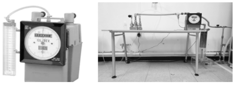 건식 가스미터(좌), 개질효율 측정 장비(우)