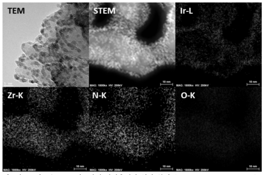 Ir/Zr2ON2 산소발생 담지촉매의 형상 분석 (TEM, STEM, EDS maps)