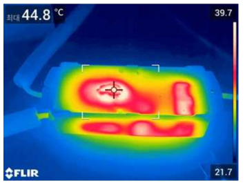 인가 전력 60W로 1시간 연속 운전하였을 때 전원장치의 열화상 이미지