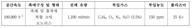 플라즈마 적용 흡/탈착 복합 펄스형 산화 시스템 실험 조건