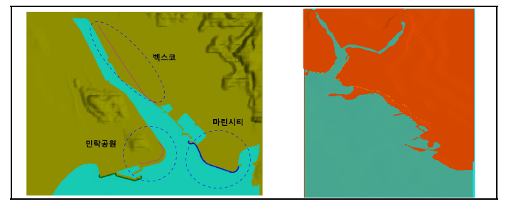 시나리오 대상해역(좌: 부산 해운대, 우: 제주 외도동)