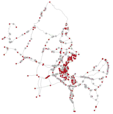 포항 교량 운송 네트워크를 나타내는 네트워크 지도