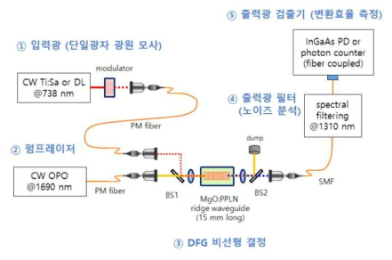 DFG 기반 down-conversion 파장변환 장치의 개략도