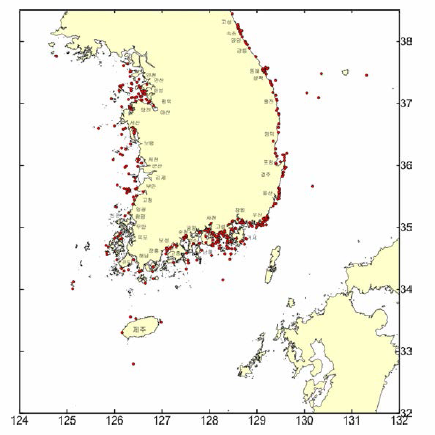The sites of jellyfish monitoring by fisherman volunteers