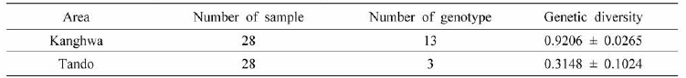 Genetic diversity of R.. esculentum in Kanghwa and Tando