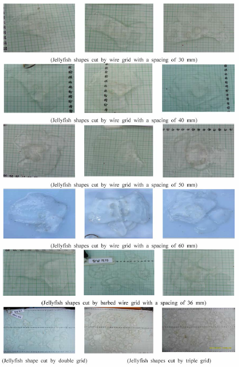 Jellyfish cutting patterns by various removal device types