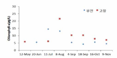 Chlorophyll variation in test ponds