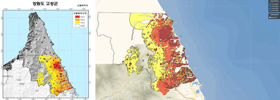 산불취약 지역(강원도 고성군 기준) GIS 맵 시각화 구현