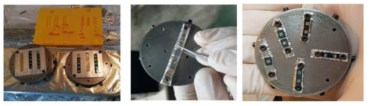 비스무스 박막성장을 위하여 샘플 홀더에 붙여진 Si3N4 기판 모습과 박막 성장 후 모습