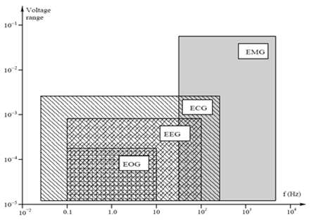 생체전기신호의 주파수 및 진폭 범위