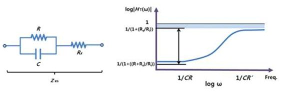 피부와 전극의 임피던스 근사표현 및 전달함수 특성의 예