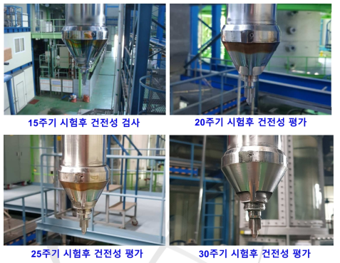 10 dpa 초장주기 캡슐의 단계별 노외 내구성 시험후 검사 모습