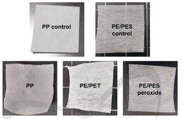 순수한 PP 및 PE/PES 부직포, 라디칼(radical)법 및 퍼옥시드(peroxide)법을 통해 접목중합 된 부직포 사진
