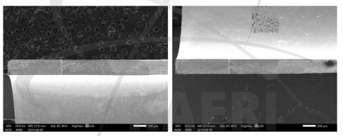 175℃(1차) 시험 후 피로균열 및 DHC 균열 영역 (L: Side1, R: Side2)