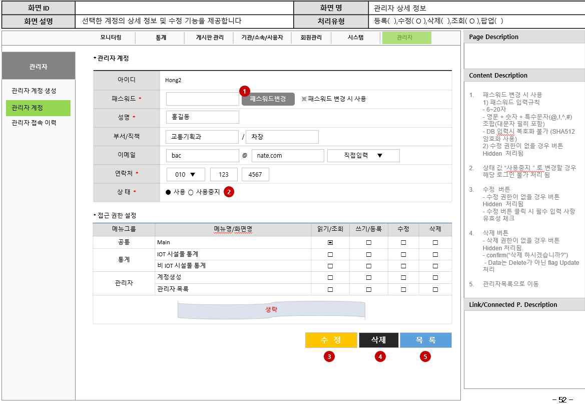 IoT시설물 통계 현황 화면