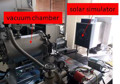 태양광 집열발전 실험에 사용된 태양광 시뮬레이터와 진공챔버