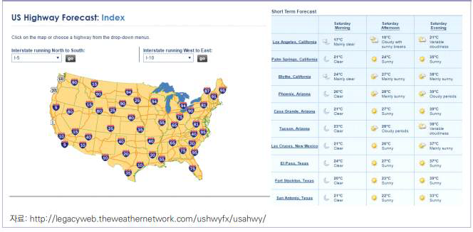 미국 도로기상 서비스 화면