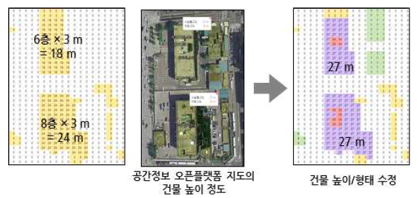 공간정보 오픈플랫폼 지도가 제공하는 건물 정보를 이용한 건물 정보 수정 예시