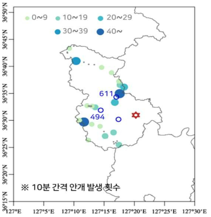 2020년 11월 17일 ~ 2020년 12월 8월 기간 동안 세종 지역 도로 CCTV 기반 안개 탐지 결과