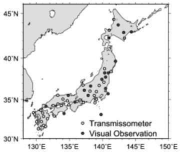 일본에서 사용된 시정 관측 지점의 위치
