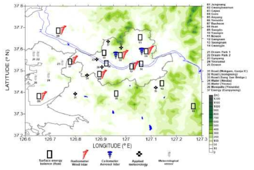 수도권 도시기상관측망 구성 (출처: Park et al., 2017)