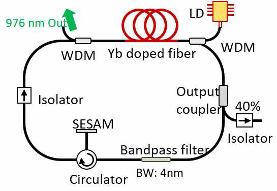 SESAM을 이용한 링 모양의 전광섬유 레이저 구성도