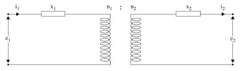 전압/전류/저항을 물리적 단위로 나타내고 자회회로를 무시한 변압기