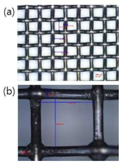 차폐망 사진 (a) 격자크기 0.215 mm (b) 격자크기 1.3 mm