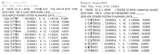 시뮬레이션 모델 PSS/E File(CASE_01,02) 예시