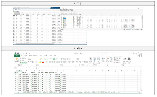 시뮬레이션 모델 결과 파일(*.mat, *xlsx) 예시