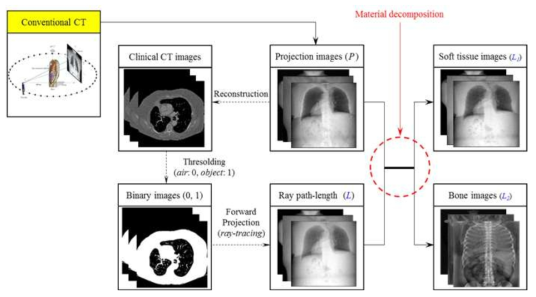 CT 재구성 영상 기반 single-exposure 이중에너지 영상화 기술의 영상처리 과정