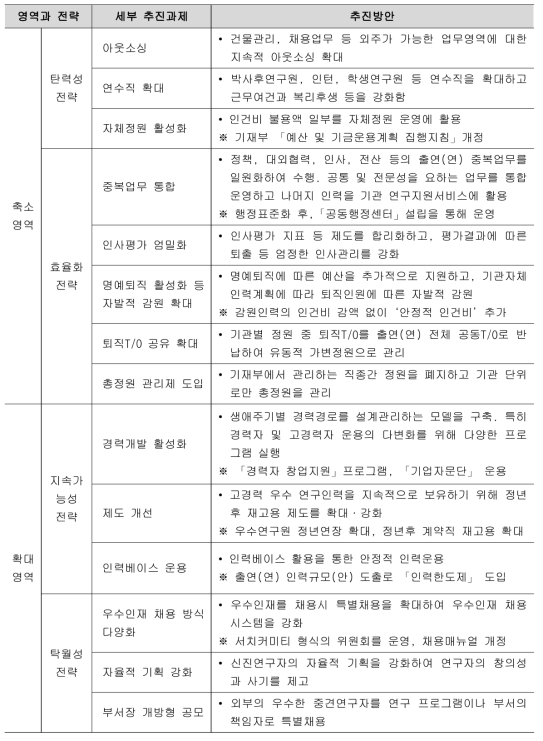 중장기 인력 추진전략별 세부과제 (예)