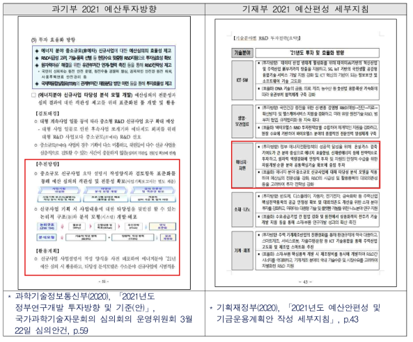 과기부 및 기재부 예산지침