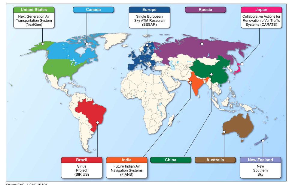 전 세계 항공 교통 관리(ATM) 현대화 프로그램의 예