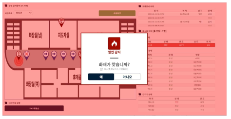 화재 발생시 화재신고 여부에 대한 화재이벤트 알림창