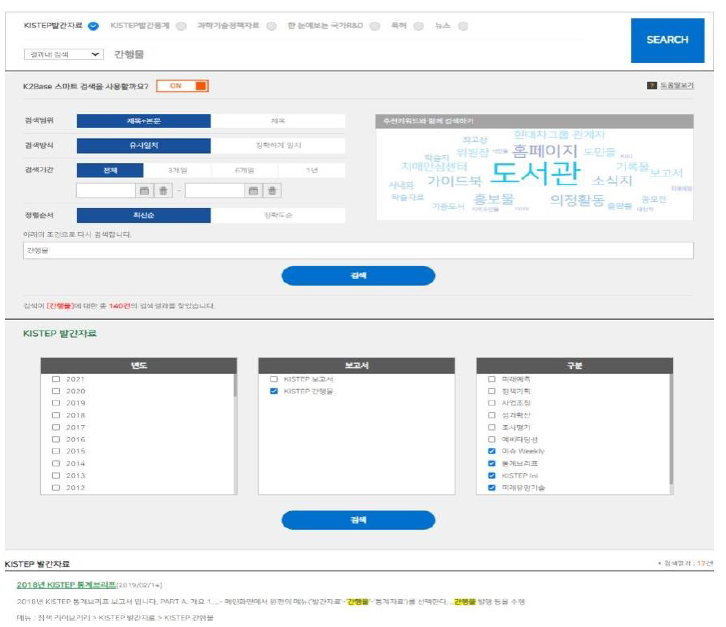 통합검색 KISTEP 발간자료 연계 서비스 화면