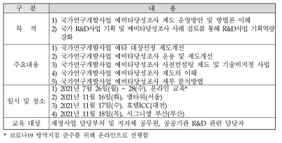 2021년도 R&D부문 예비타당성조사 교육 개요