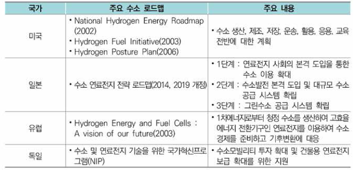 국가별 로드맵 및 주요 내용